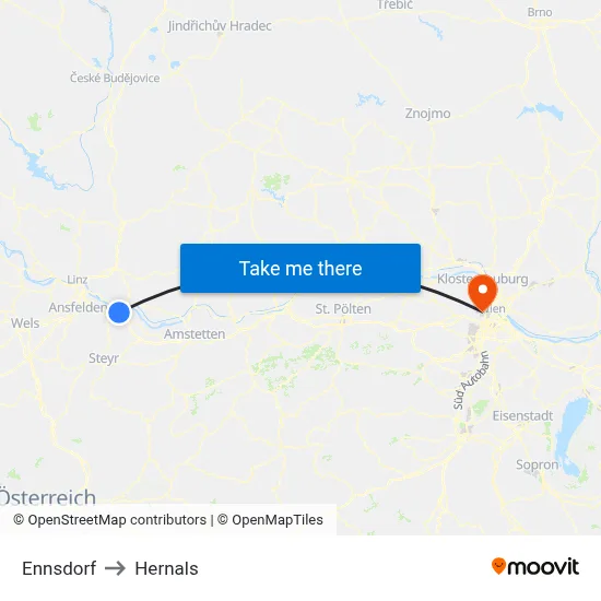 Ennsdorf to Hernals map