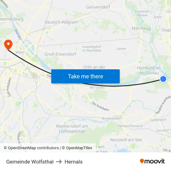 Gemeinde Wolfsthal to Hernals map