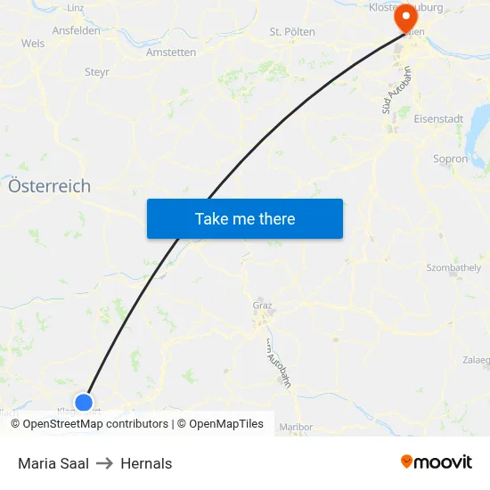 Maria Saal to Hernals map
