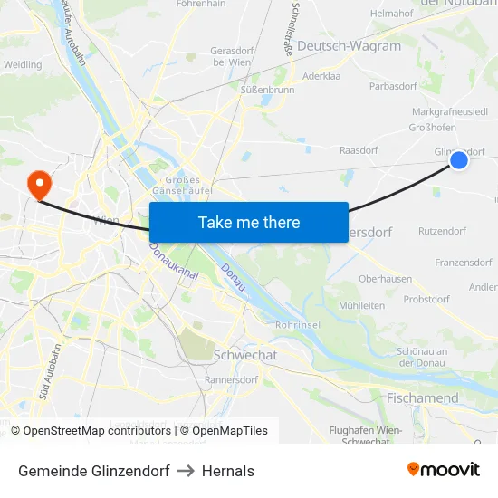 Gemeinde Glinzendorf to Hernals map