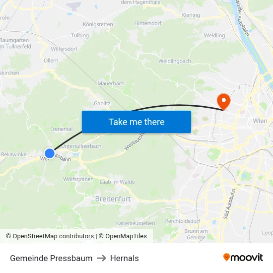 Gemeinde Pressbaum to Hernals map