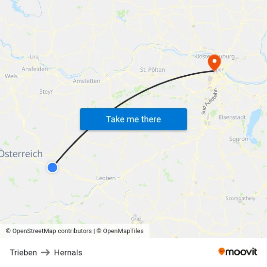Trieben to Hernals map