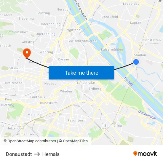 Donaustadt to Hernals map