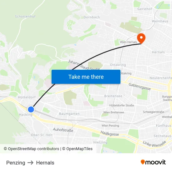 Penzing to Hernals map