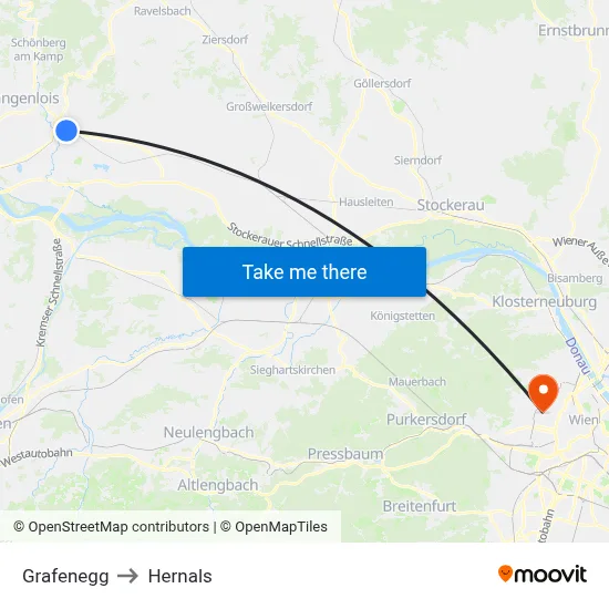 Grafenegg to Hernals map