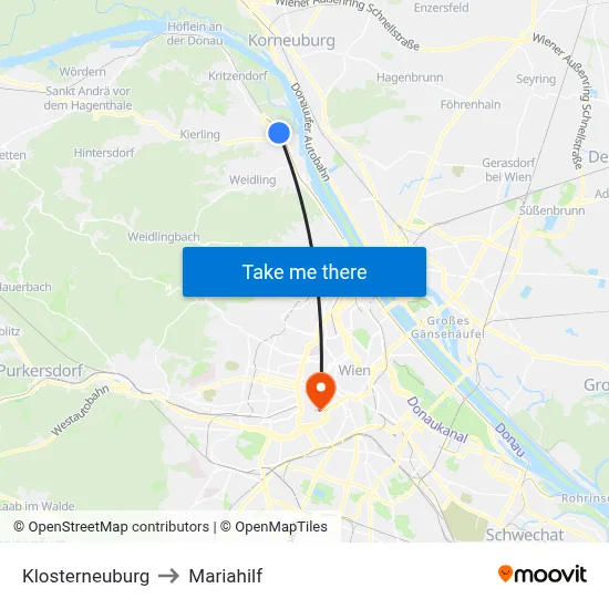 Klosterneuburg to Mariahilf map