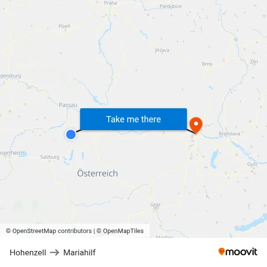 Hohenzell to Mariahilf map