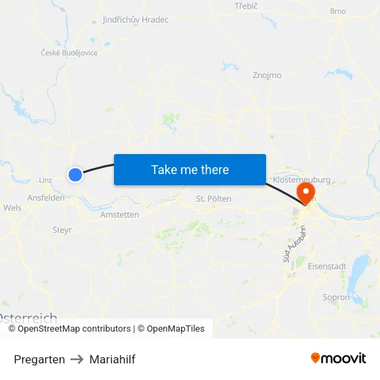 Pregarten to Mariahilf map