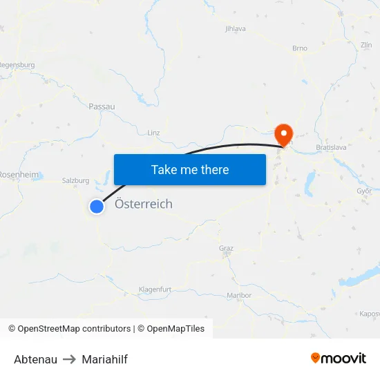 Abtenau to Mariahilf map