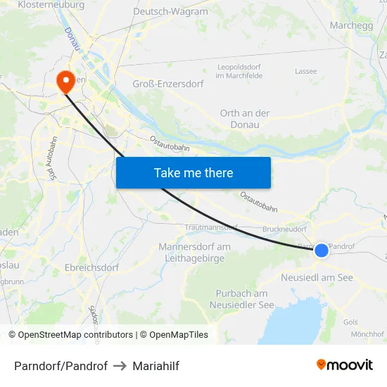 Parndorf/Pandrof to Mariahilf map