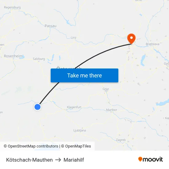 Kötschach-Mauthen to Mariahilf map
