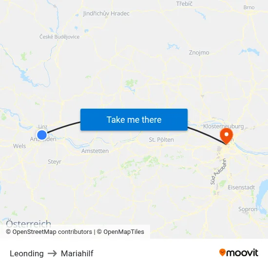 Leonding to Mariahilf map