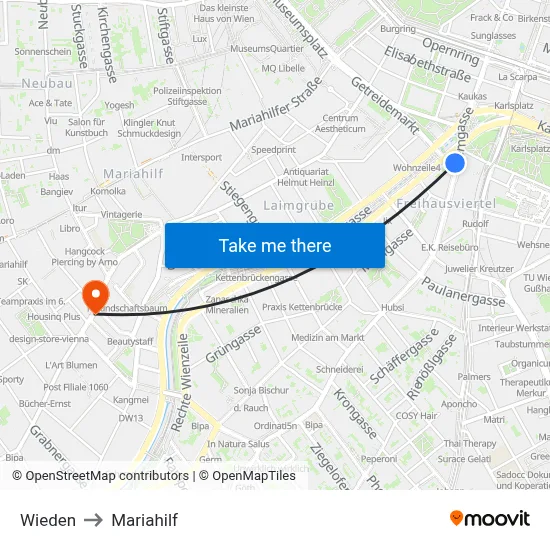 Wieden to Mariahilf map