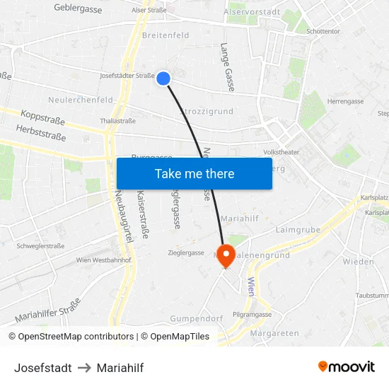Josefstadt to Mariahilf map