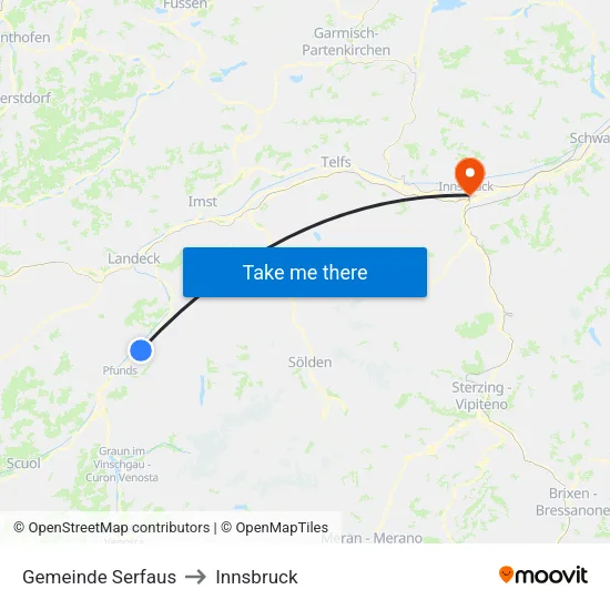 Gemeinde Serfaus to Innsbruck map
