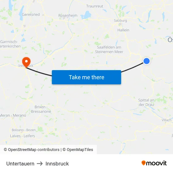 Untertauern to Innsbruck map