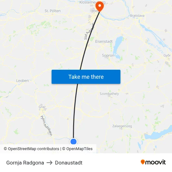 Gornja Radgona to Donaustadt map