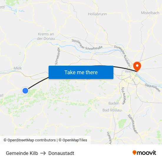 Gemeinde Kilb to Donaustadt map