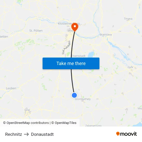 Rechnitz to Donaustadt map