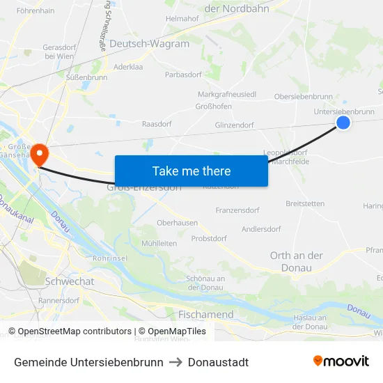 Gemeinde Untersiebenbrunn to Donaustadt map
