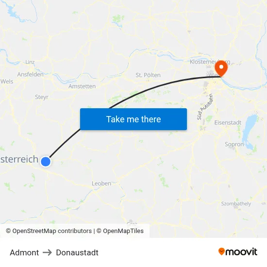 Admont to Donaustadt map
