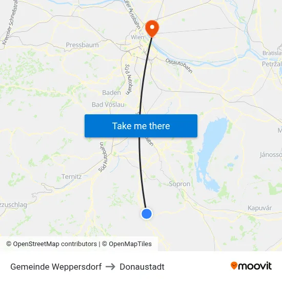 Gemeinde Weppersdorf to Donaustadt map