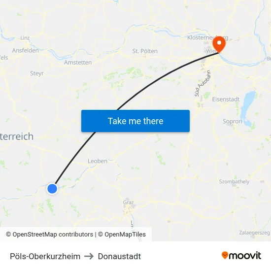 Pöls-Oberkurzheim to Donaustadt map