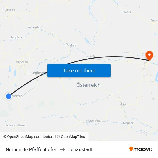 Gemeinde Pfaffenhofen to Donaustadt map