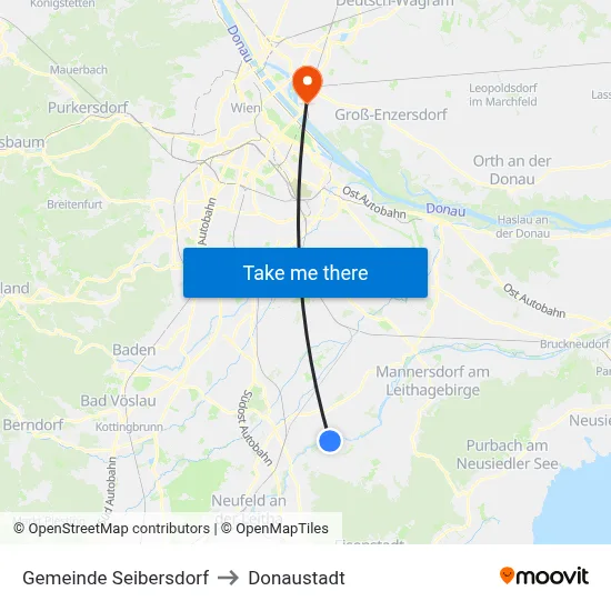Gemeinde Seibersdorf to Donaustadt map
