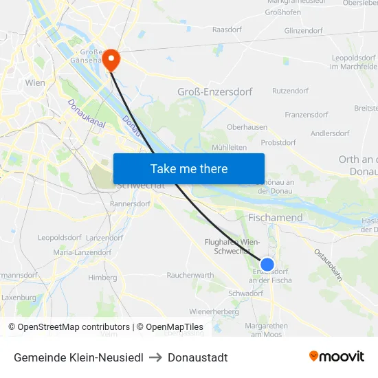 Gemeinde Klein-Neusiedl to Donaustadt map