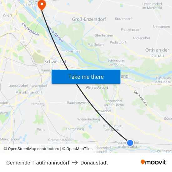 Gemeinde Trautmannsdorf to Donaustadt map