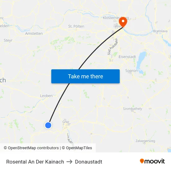 Rosental An Der Kainach to Donaustadt map