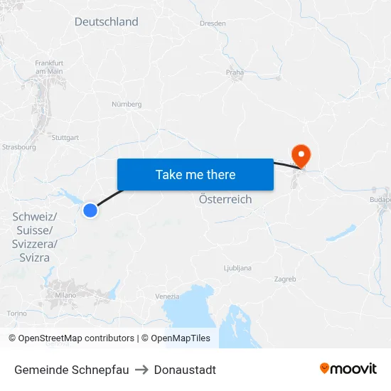 Gemeinde Schnepfau to Donaustadt map
