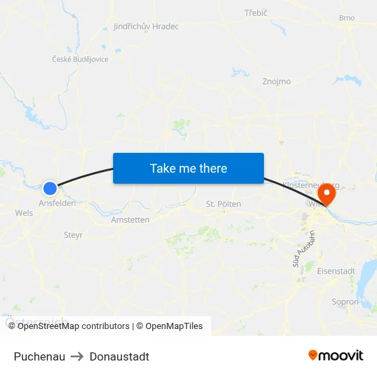 Puchenau to Donaustadt map