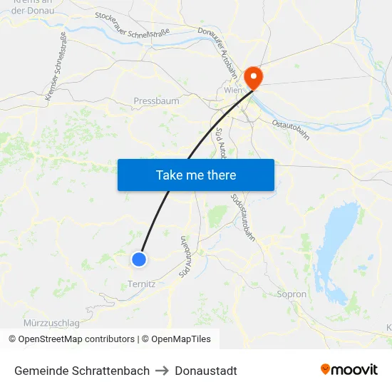 Gemeinde Schrattenbach to Donaustadt map