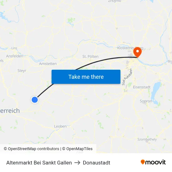 Altenmarkt Bei Sankt Gallen to Donaustadt map
