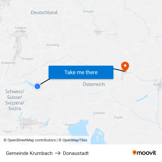 Gemeinde Krumbach to Donaustadt map