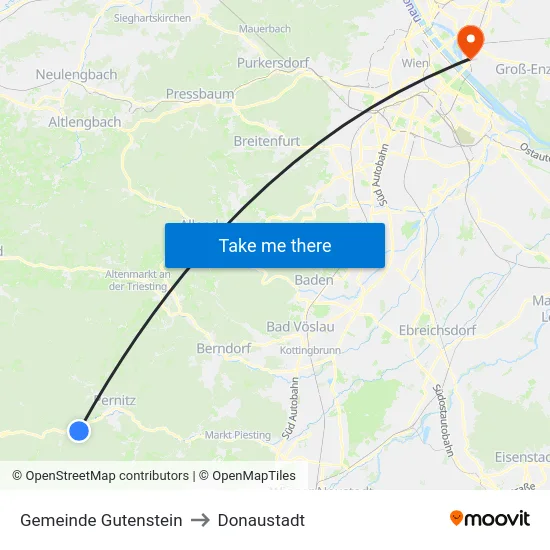 Gemeinde Gutenstein to Donaustadt map