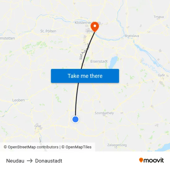 Neudau to Donaustadt map