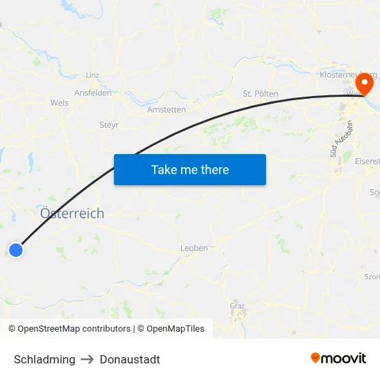 Schladming to Donaustadt map