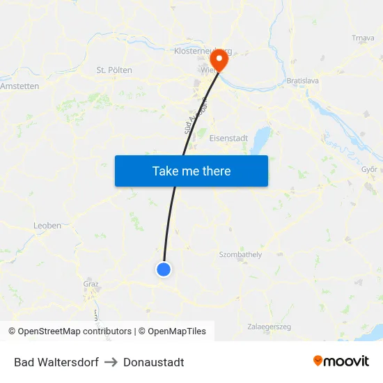 Bad Waltersdorf to Donaustadt map
