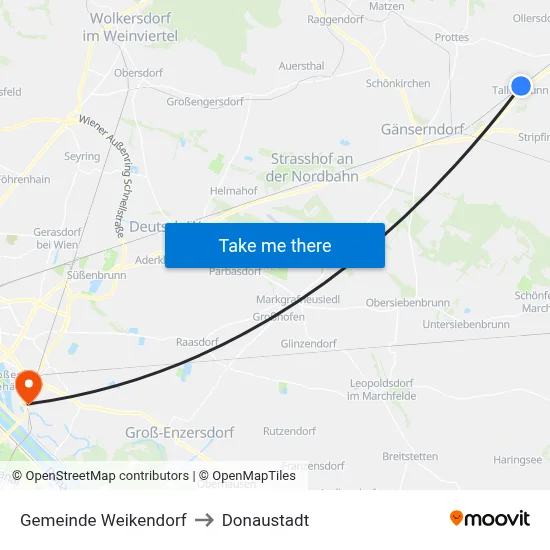Gemeinde Weikendorf to Donaustadt map