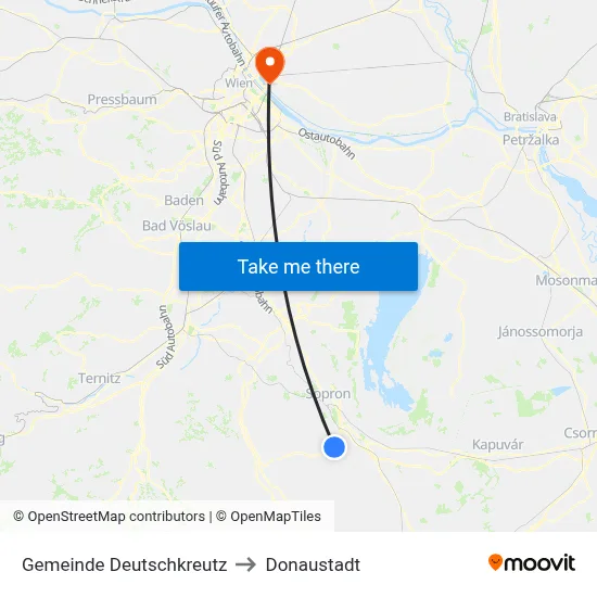 Gemeinde Deutschkreutz to Donaustadt map