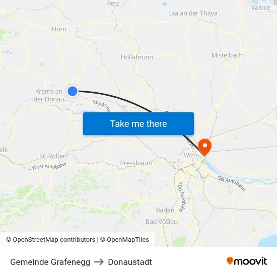Gemeinde Grafenegg to Donaustadt map
