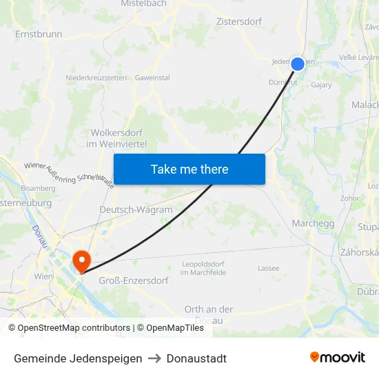 Gemeinde Jedenspeigen to Donaustadt map