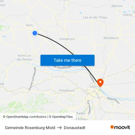 Gemeinde Rosenburg-Mold to Donaustadt map