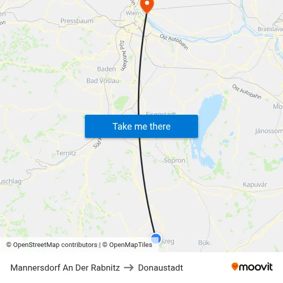 Mannersdorf An Der Rabnitz to Donaustadt map