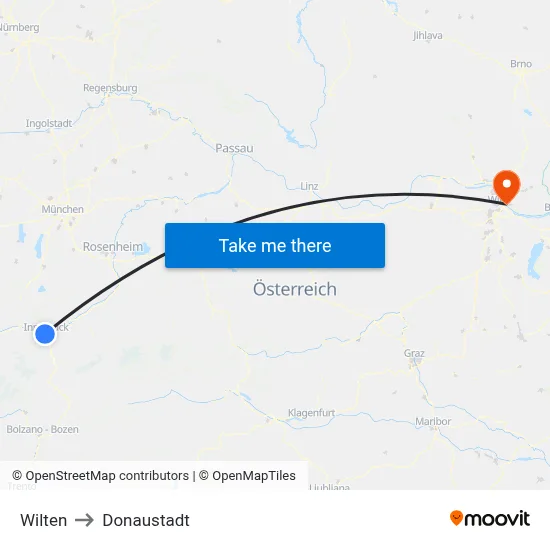 Wilten to Donaustadt map