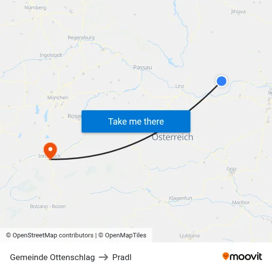 Gemeinde Ottenschlag to Pradl map