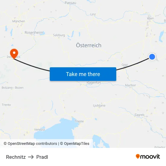 Rechnitz to Pradl map